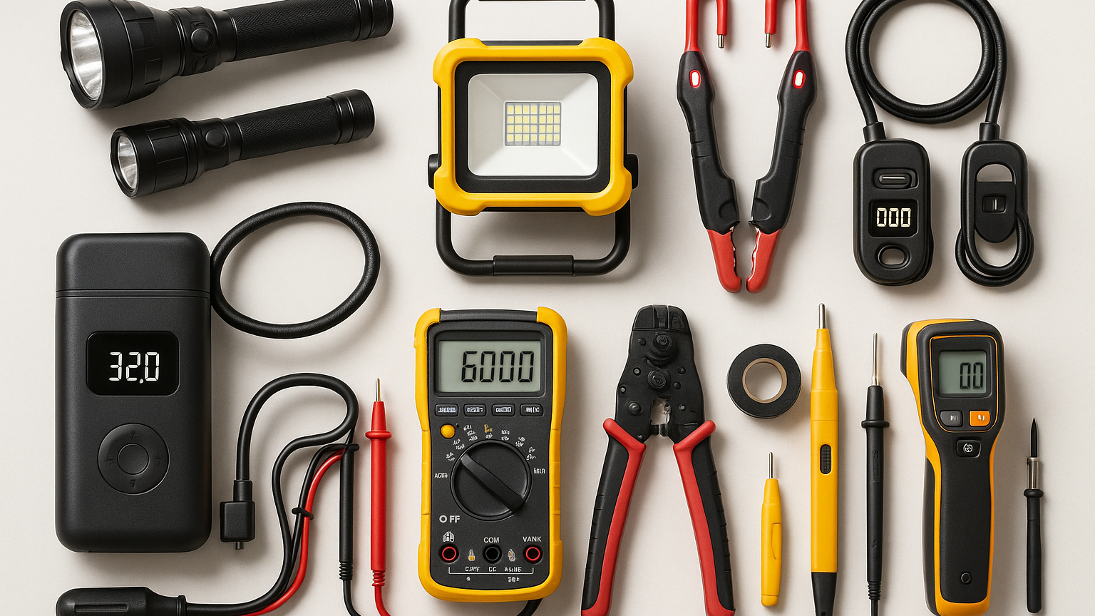 electrical tools like flashlights and LED crouch hook set remote cable lock air pump ...so on 